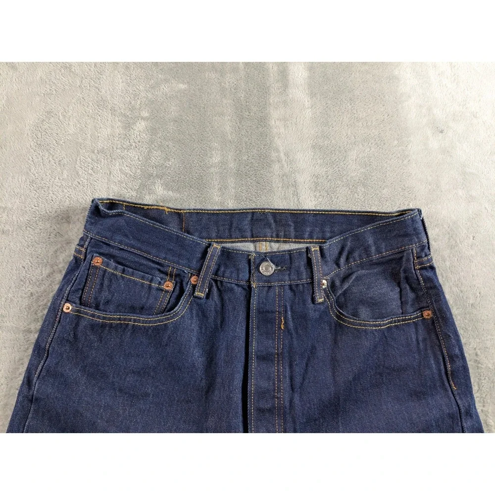 Levis 501 Jeans Men 33x34 Blue Button Fly Straight Dark Wash Raw Denim READ